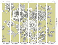 MUR428M Large Rose Toile Apple Green Mural Medium by Origin Murals