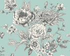 MUR429L Large Rose Toile Seafoam Mural Large by Origin Murals