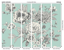MUR429M Large Rose Toile Seafoam Mural Medium by Origin Murals