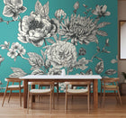 MUR430M Large Rose Toile Teal Blue Mural Medium by Origin Murals
