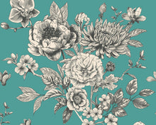MUR430M Large Rose Toile Teal Blue Mural Medium by Origin Murals
