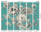 MUR430M Large Rose Toile Teal Blue Mural Medium by Origin Murals