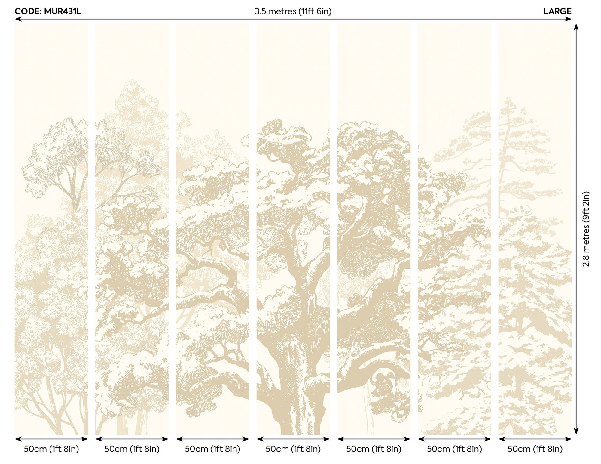 MUR431L Etched Trees Parchment Mural Large by Origin Murals