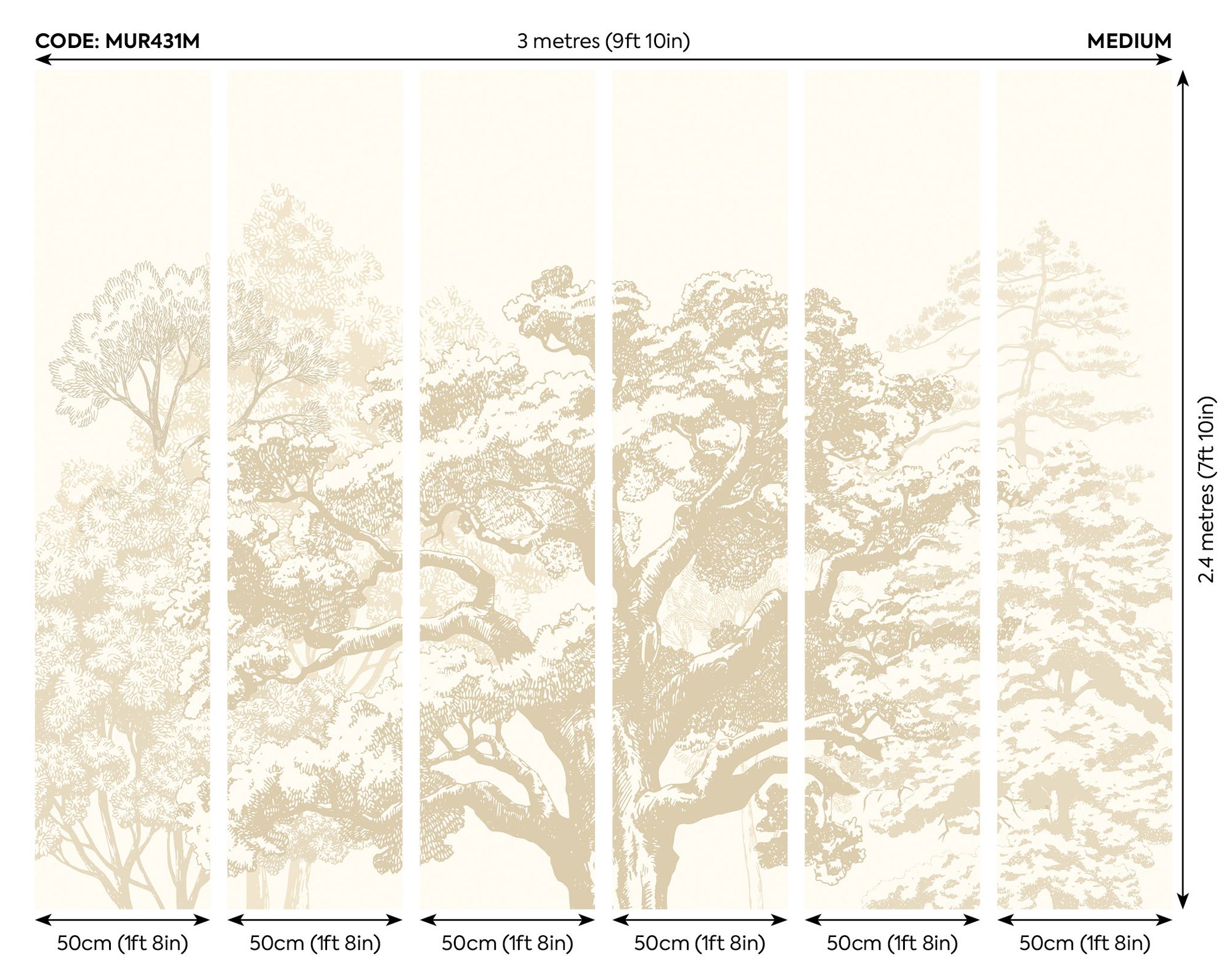 MUR431M Etched Trees Parchment Mural Medium by Origin Murals