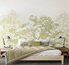 MUR432M Etched Trees Apple Green Mural Medium by Origin Murals