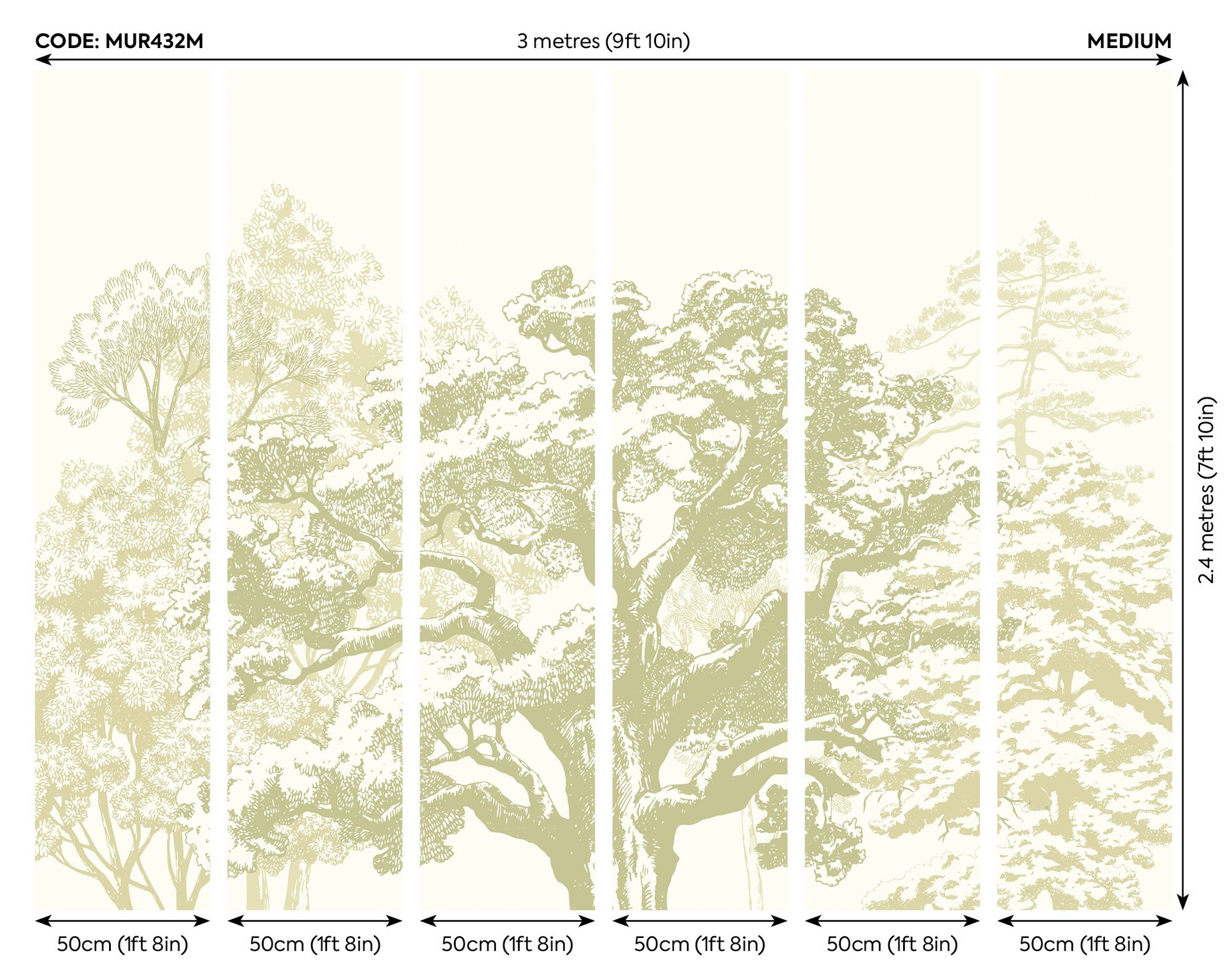 MUR432M Etched Trees Apple Green Mural Medium by Origin Murals
