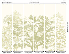 MUR432M Etched Trees Apple Green Mural Medium by Origin Murals