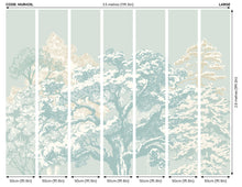MUR433L Etched Trees Duck Egg Blue Mural Large by Origin Murals