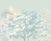 MUR433M Etched Trees Duck Egg Blue Mural Medium by Origin Murals