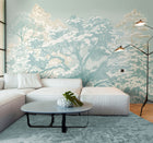 MUR433L Etched Trees Duck Egg Blue Mural Large by Origin Murals