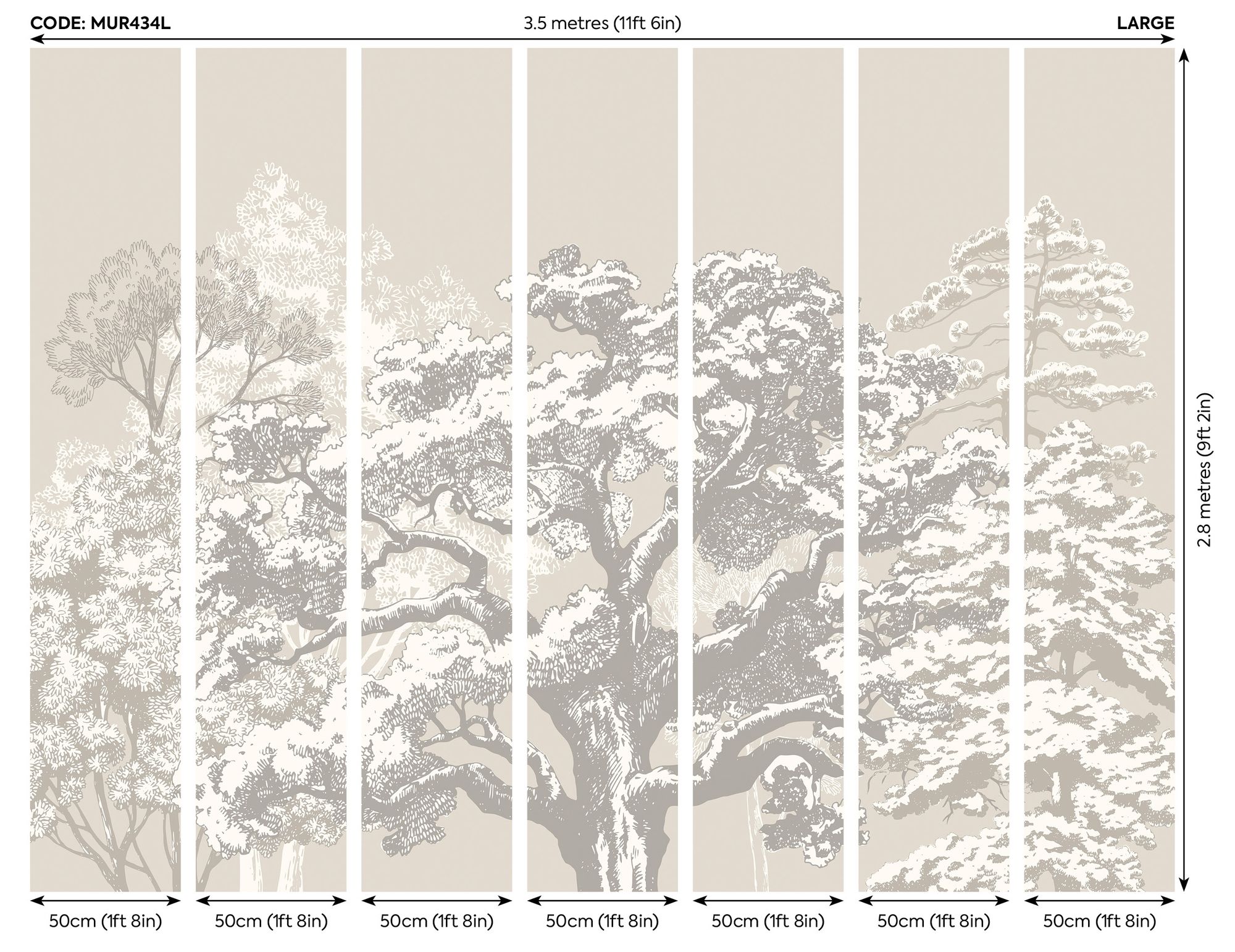 MUR434L Etched Trees Charcoal And Stone Mural Large by Origin Murals