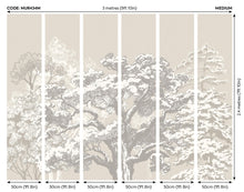 MUR434M Etched Trees Charcoal And Stone Mural Medium by Origin Murals