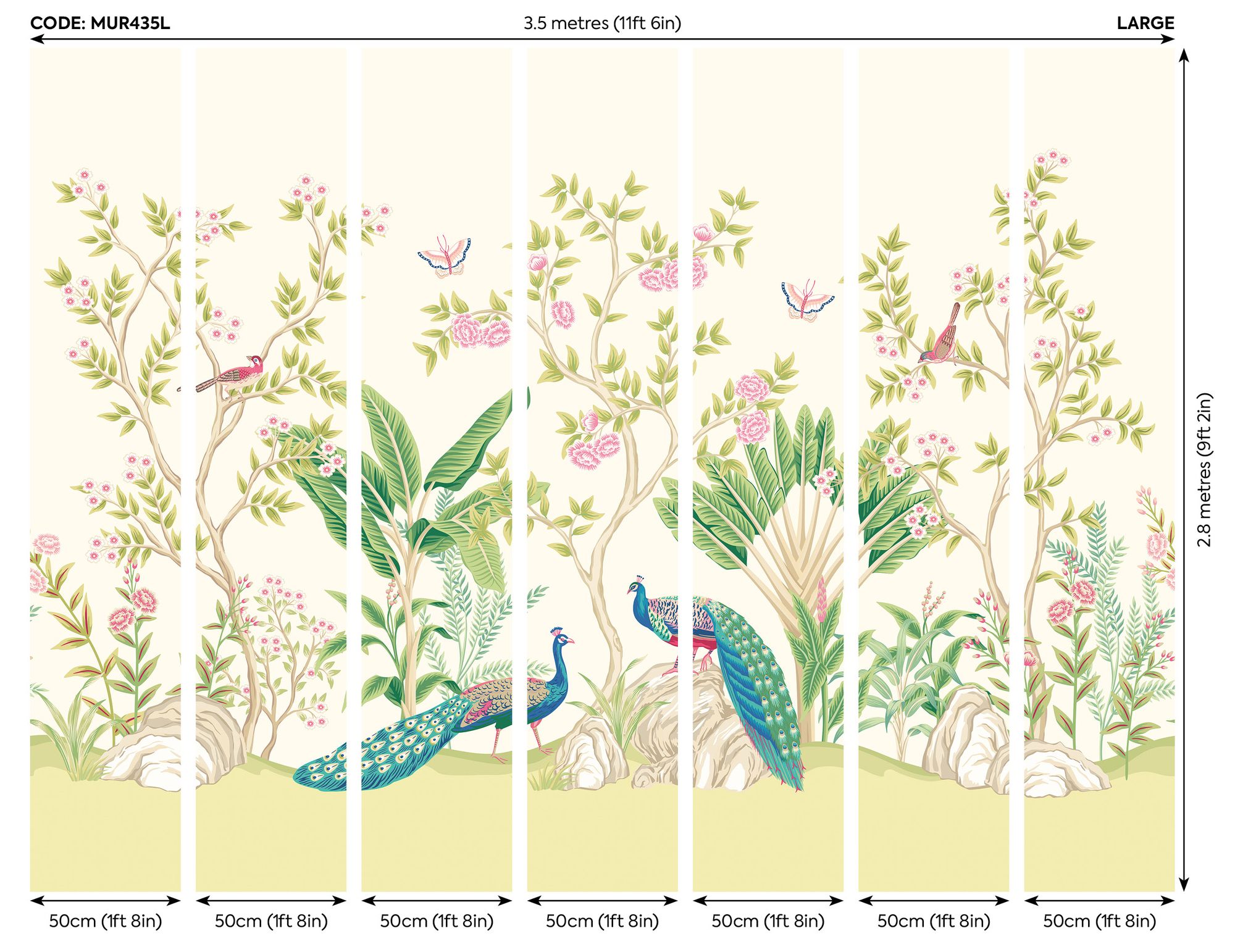 MUR435L Peacock Garden Apple And Rose Mural Large by Origin Murals
