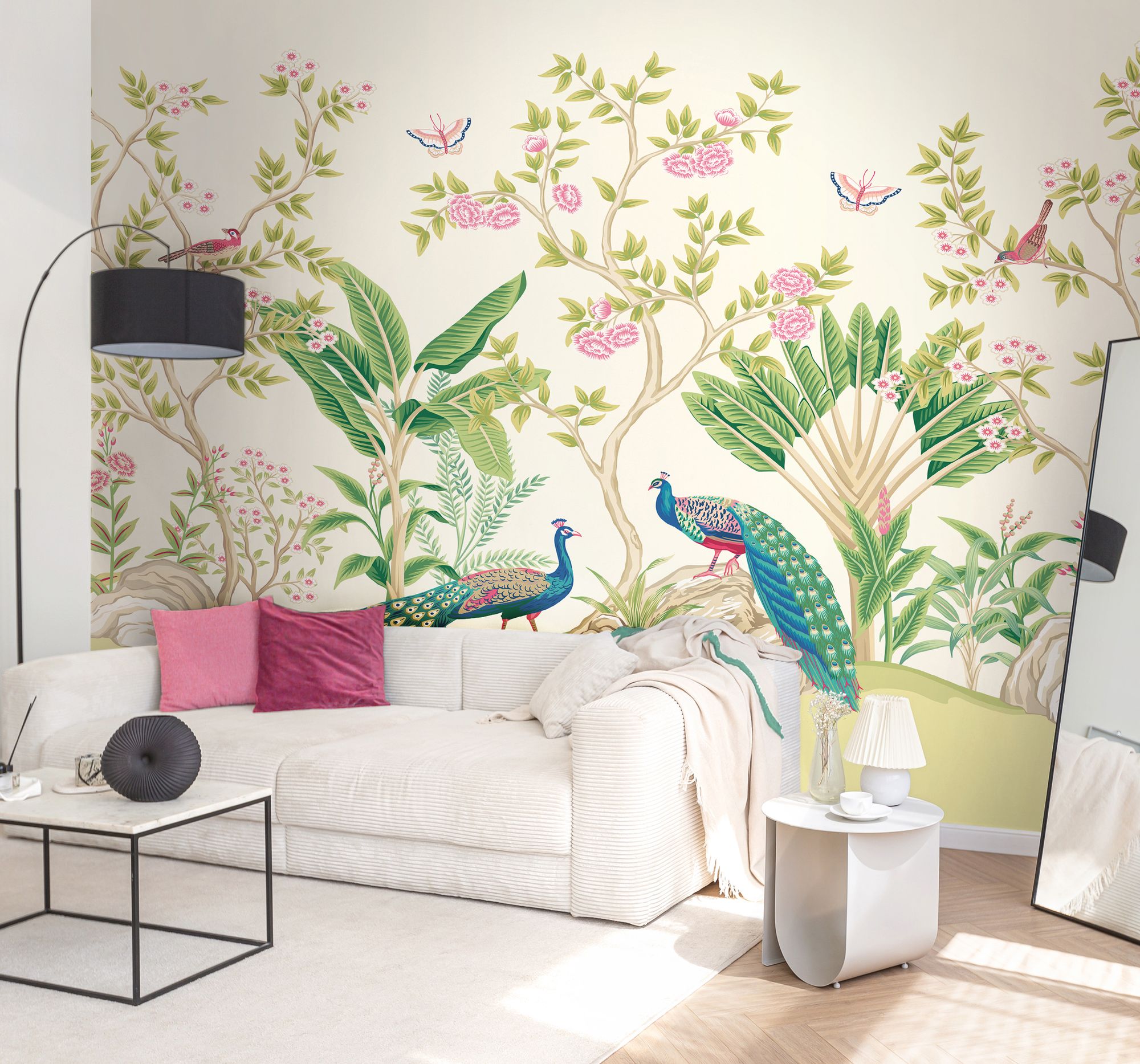 MUR435L Peacock Garden Apple And Rose Mural Large by Origin Murals