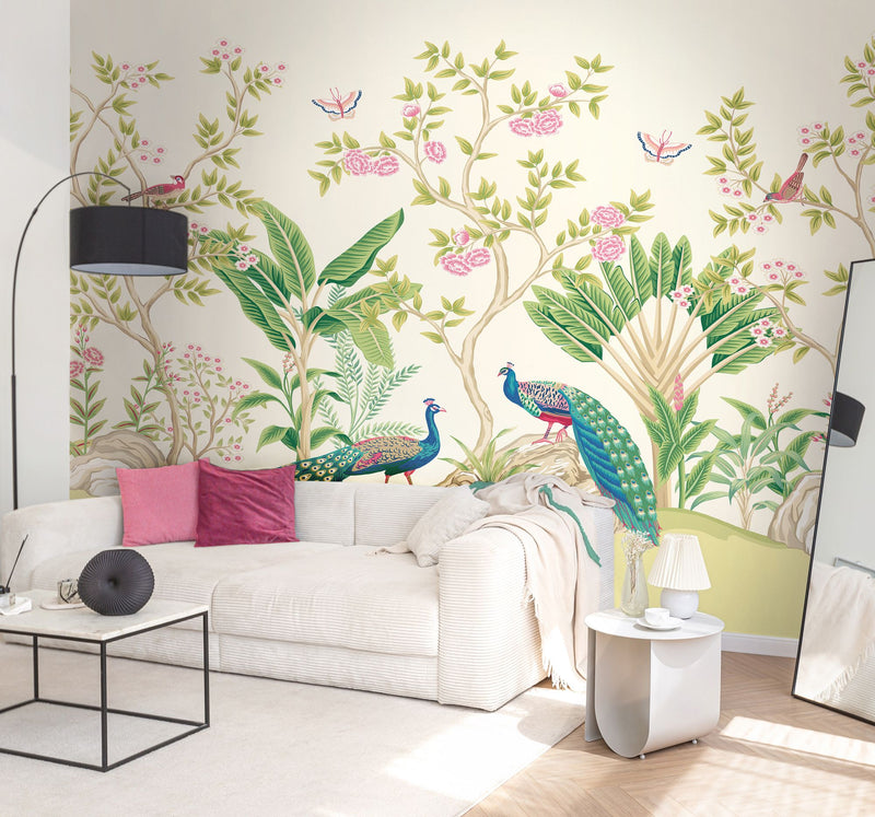 MUR435L Peacock Garden Apple And Rose Mural Large by Origin Murals