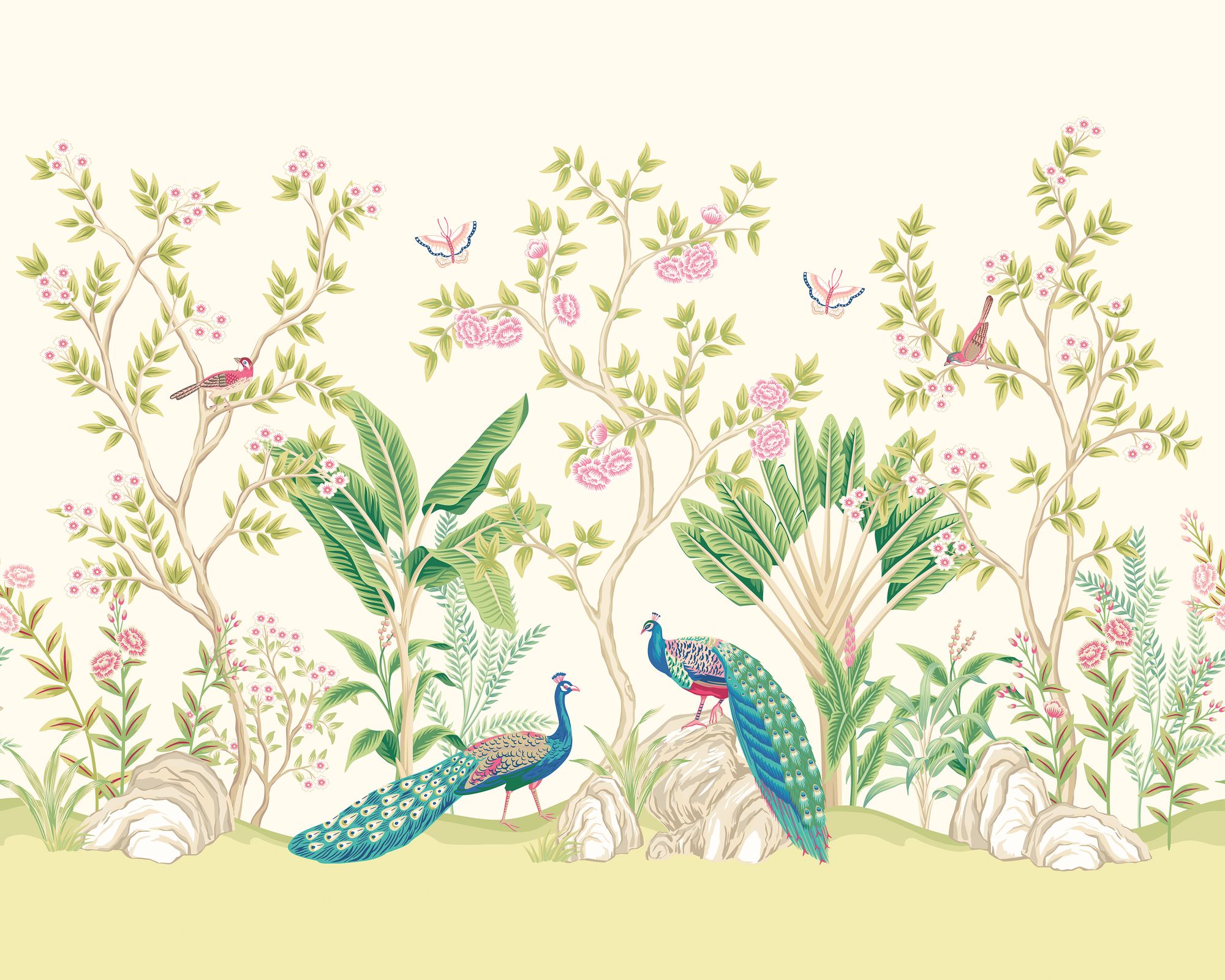 MUR435L Peacock Garden Apple And Rose Mural Large by Origin Murals