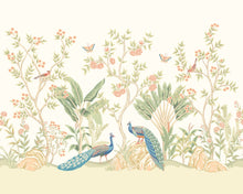 MUR436L Peacock Garden Sage And Apricot Mural Large by Origin Murals