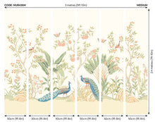 MUR436M Peacock Garden Sage And Apricot Mural Medium by Origin Murals