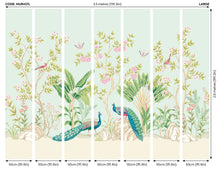 MUR437L Peacock Garden Duck Egg And Rose Mural Large by Origin Murals