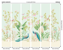MUR437M Peacock Garden Duck Egg And Rose Mural Medium by Origin Murals
