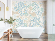 MUR387M Trailing Seaweed Garden Blue And Linen Mural Medium by Origin Murals