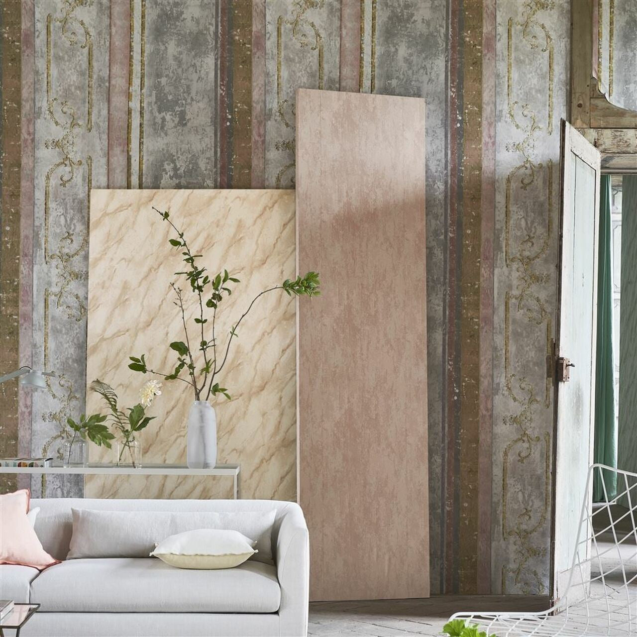 PDG1097/01 Foscari Fresco Scene 1 Tuberose Wallpaper By Designers Guild