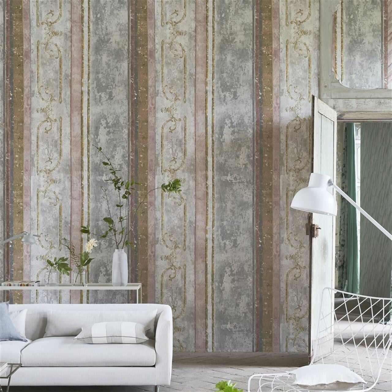PDG1097/01 Foscari Fresco Scene 1 Tuberose Wallpaper By Designers Guild