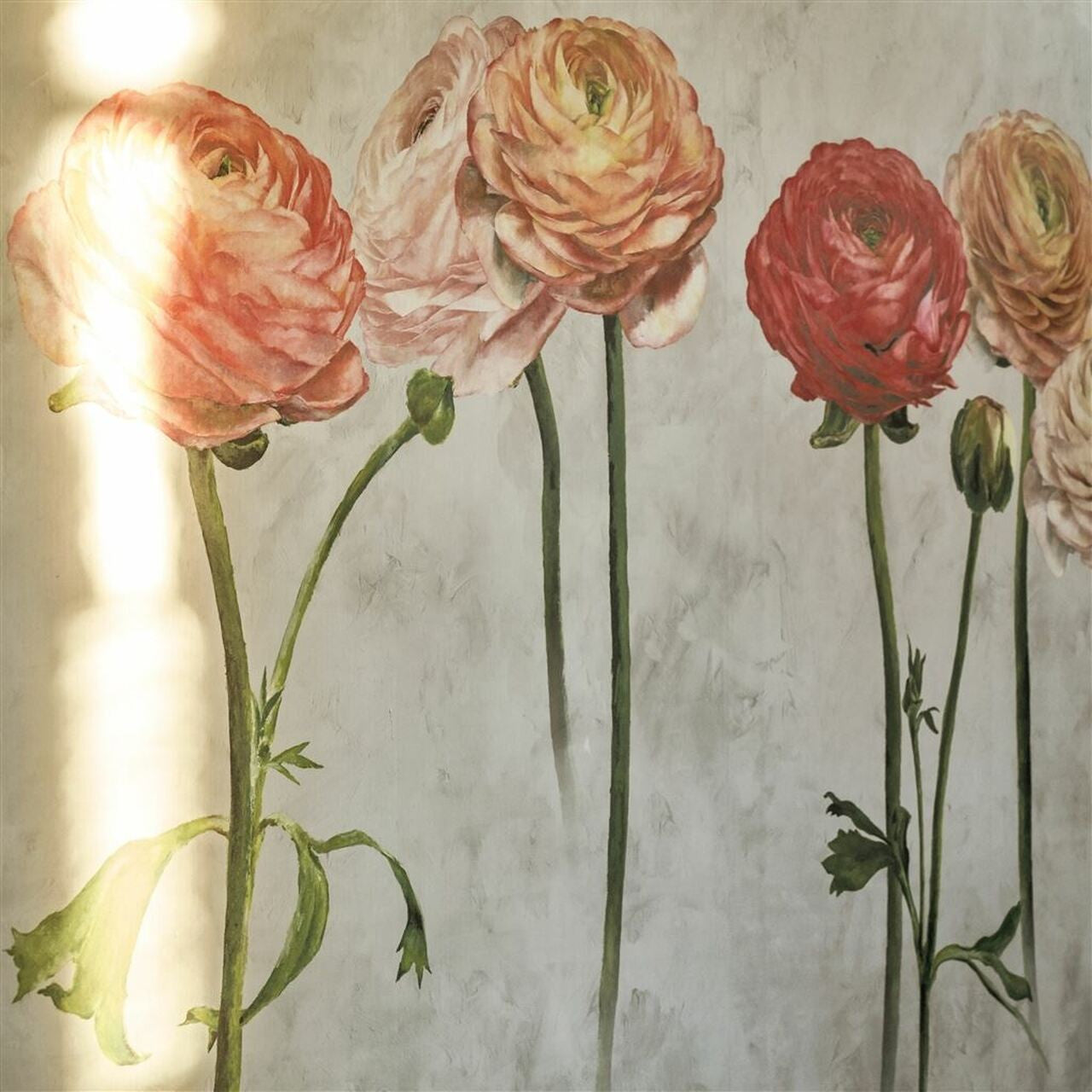 PDG1100/01 Tourangelle Scene 2 Foscari Peony Fresco Wallpaper By Designers Guild