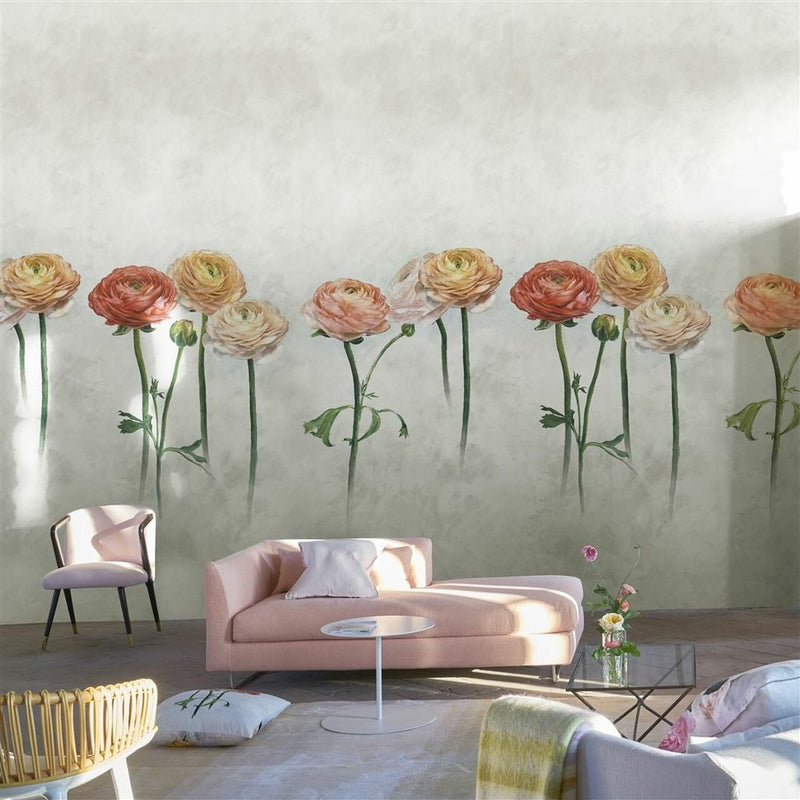 PDG1100/01 Tourangelle Scene 2 Foscari Peony Fresco Wallpaper By Designers Guild