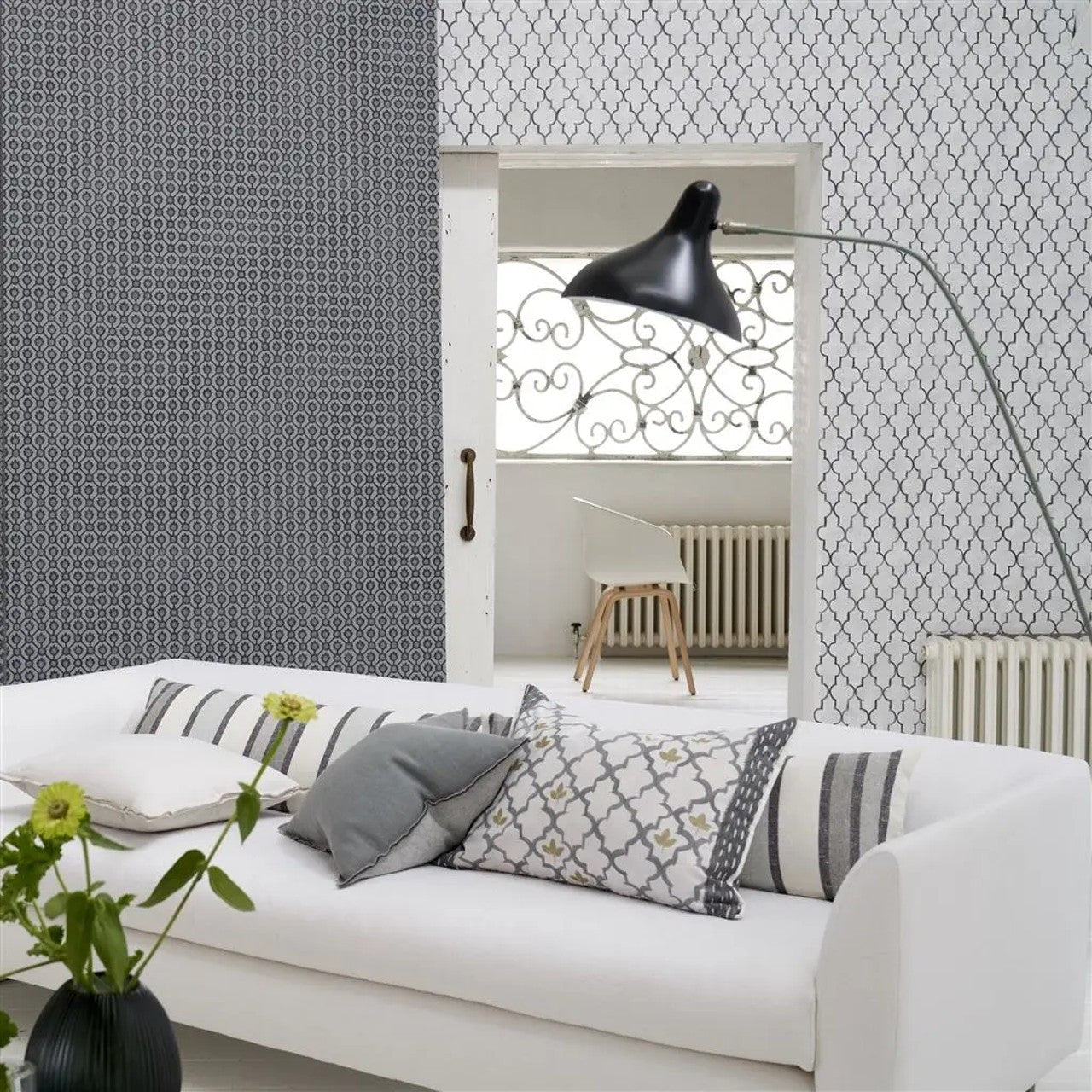 PDG1151/01 Pergola Trellis Porcelaine De Chine Graphite Wallpaper by Designers Guild