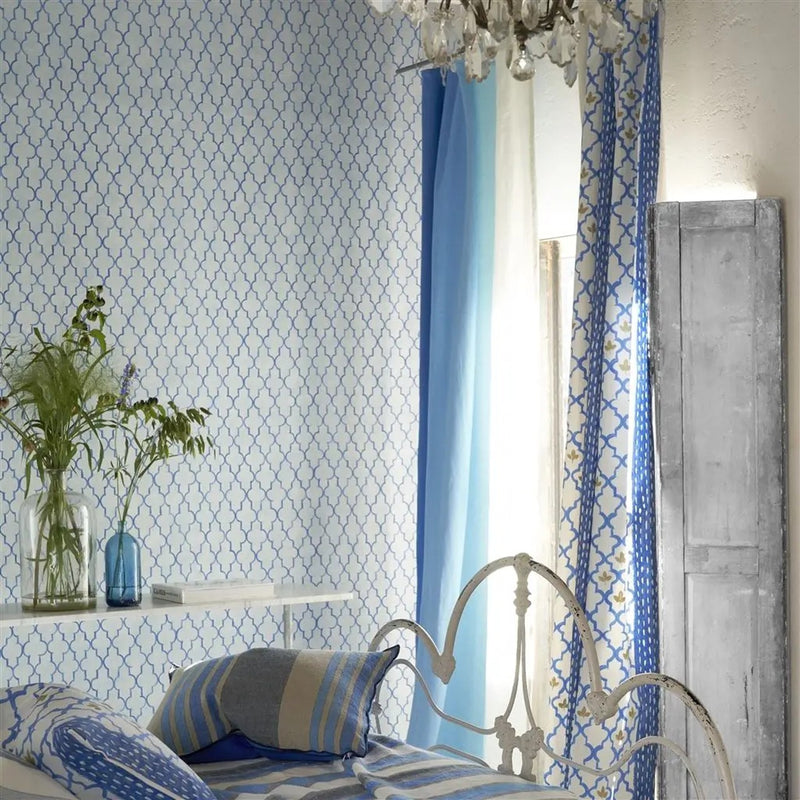PDG1151/04 Pergola Trellis Porcelaine De Chine Cobalt Wallpaper by Designers Guild
