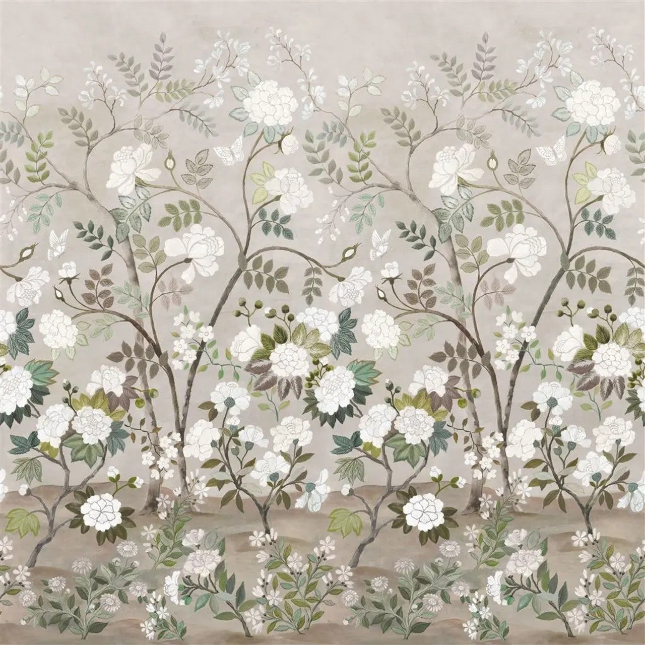 PDG1152/02 Fleur Orientale Porcelaine De Chine Pale Birch Wallpaper by Designers Guild