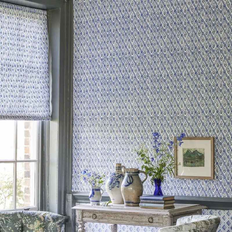 PEH0003/06 St John Street Trellis English Heritage Woad Wallpaper by Designers Guild