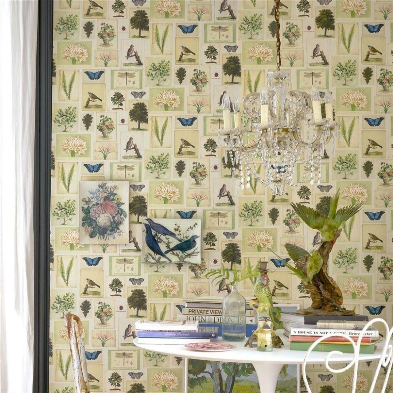 PJD6001/01 Flora And Fauna Picture Book Papers Parchment Wallpaper by John Derian