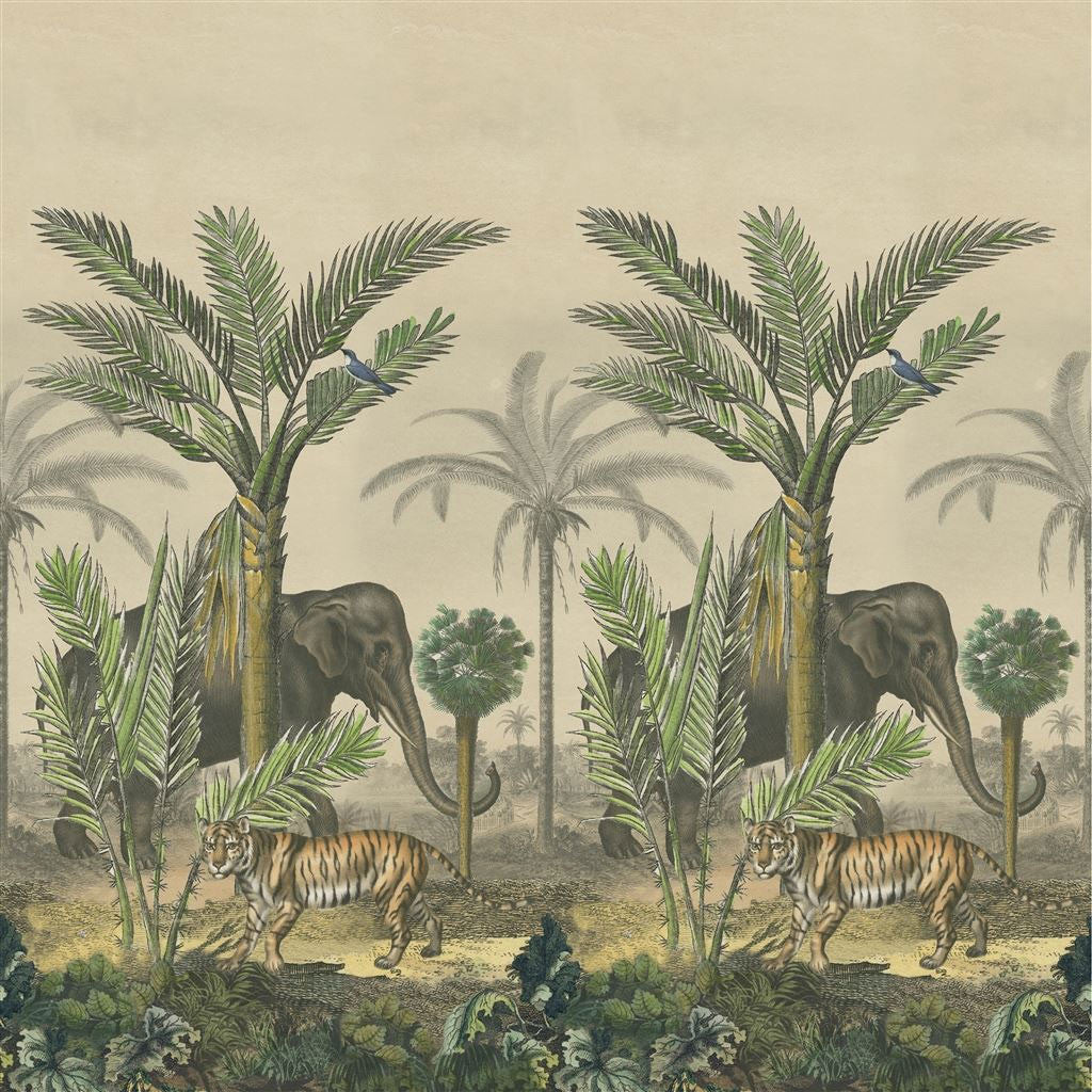 PJD6007/01 Palm Trail Scene 1 Picture Book Papers Sepia Wallpaper by John Derian