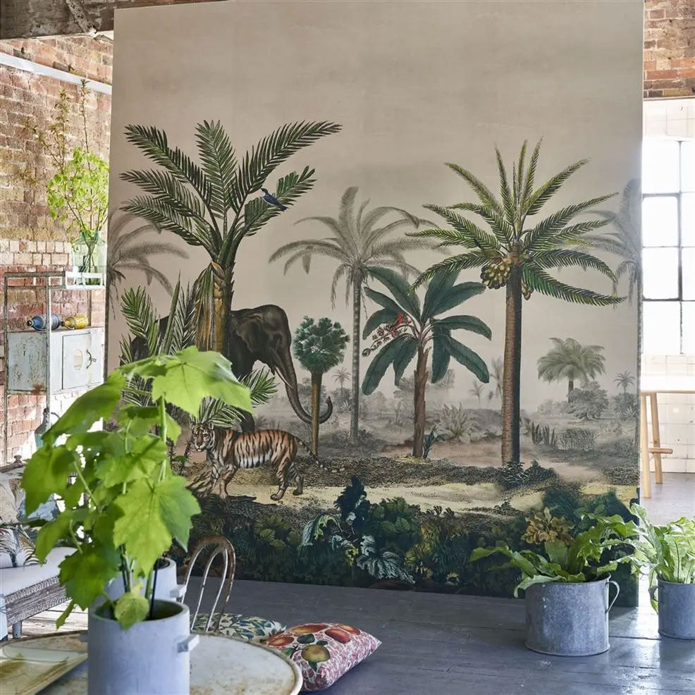 PJD6007/01 Palm Trail Scene 1 Picture Book Papers Sepia Wallpaper by John Derian