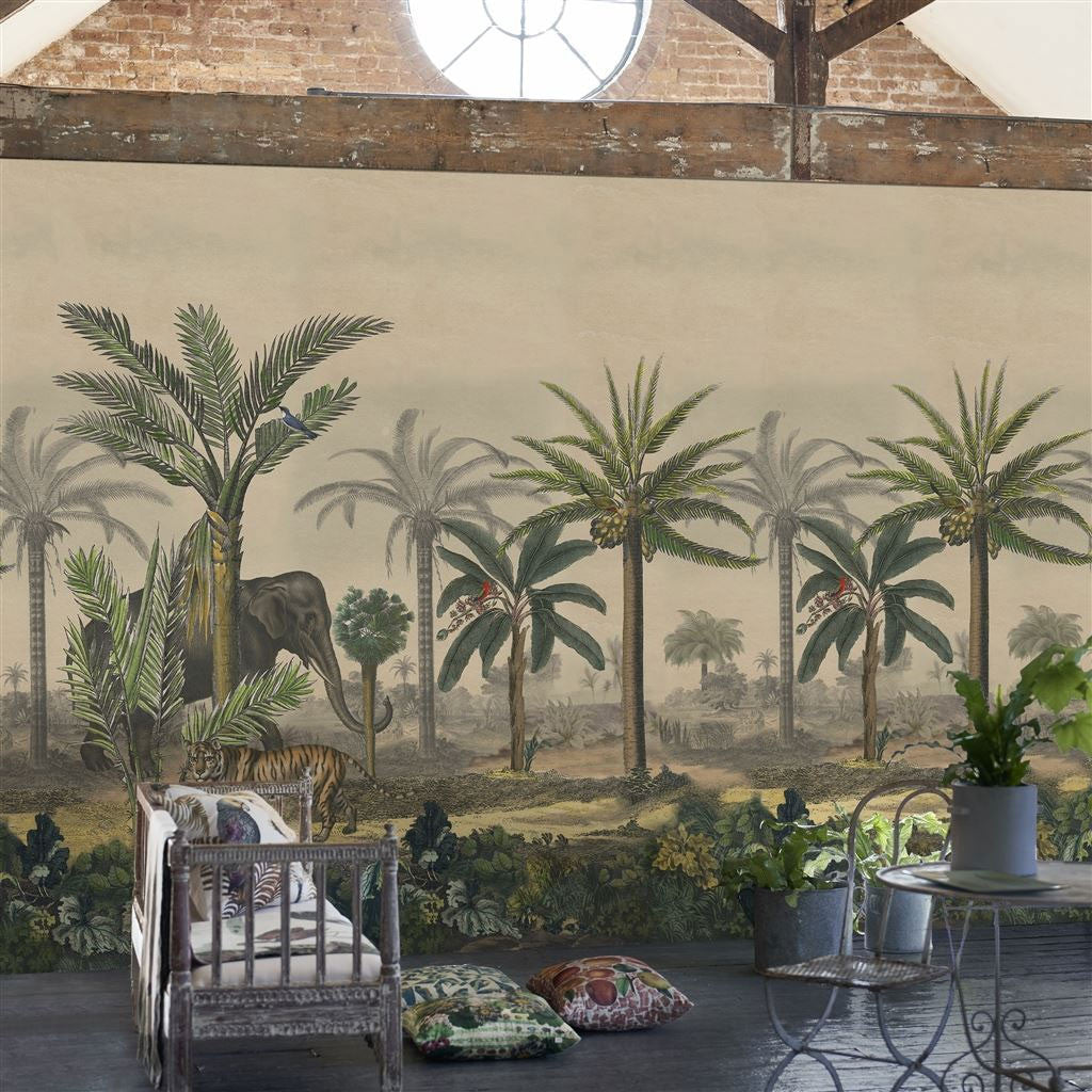 PJD6007/01 Palm Trail Scene 1 Picture Book Papers Sepia Wallpaper by John Derian
