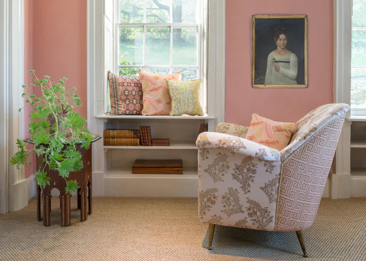 Coromandel Flower Coral Moss Fabric by Parker & Jules