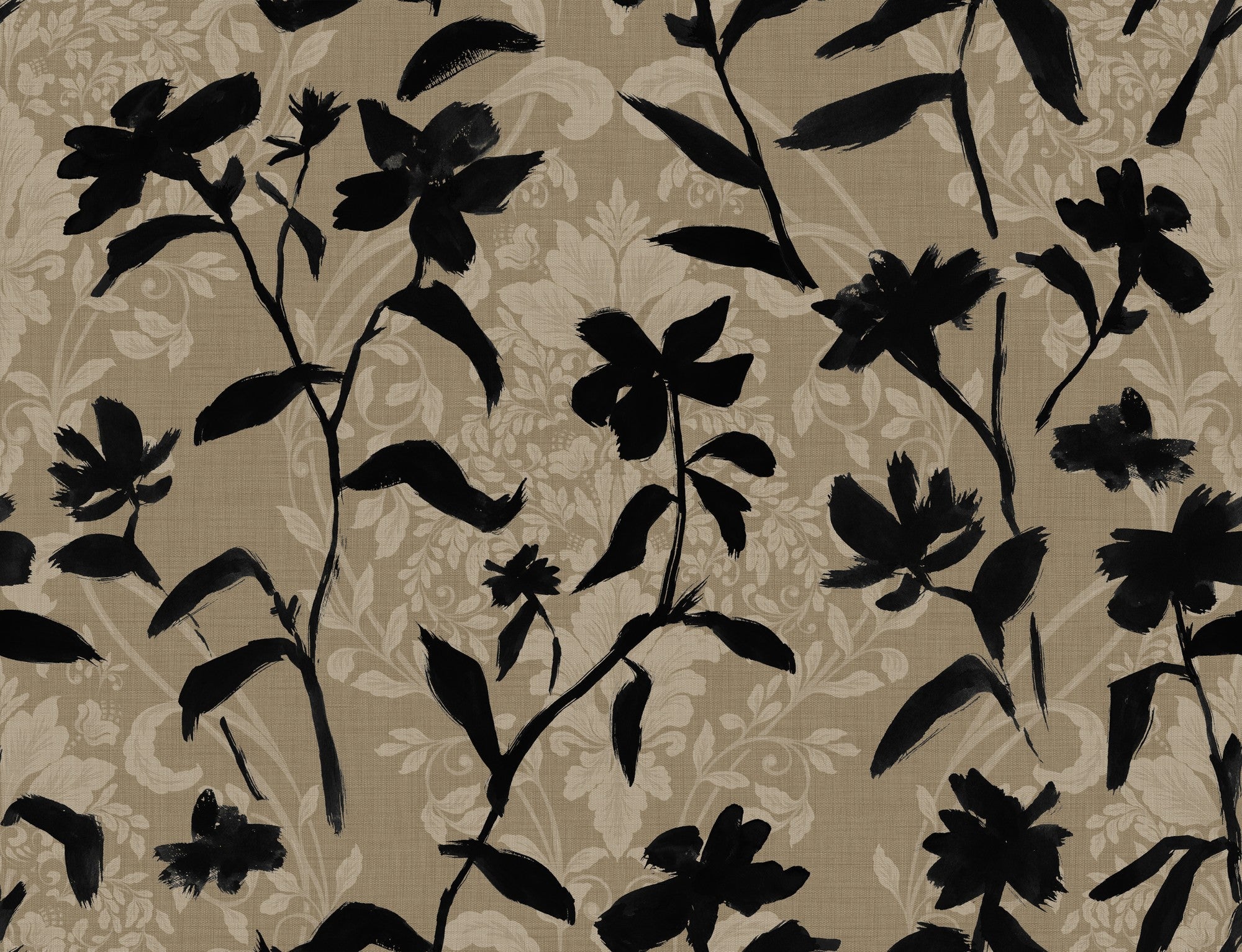 PL5002-1 Blooming Damask Black Playful Layers Wallpaper by Tres Tintas