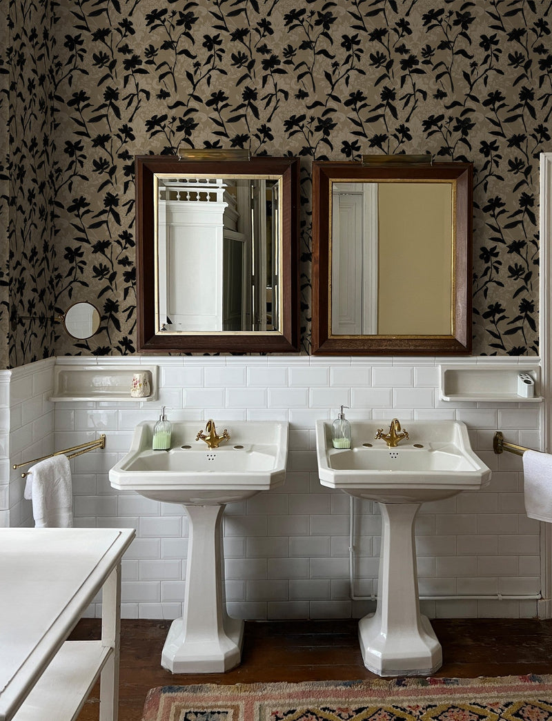 PL5002-1 Blooming Damask Black Playful Layers Wallpaper by Tres Tintas