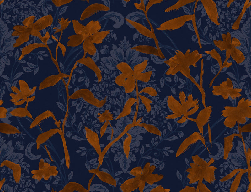 PL5002-5 Blooming Damask Tobacco Playful Layers Wallpaper by Tres Tintas