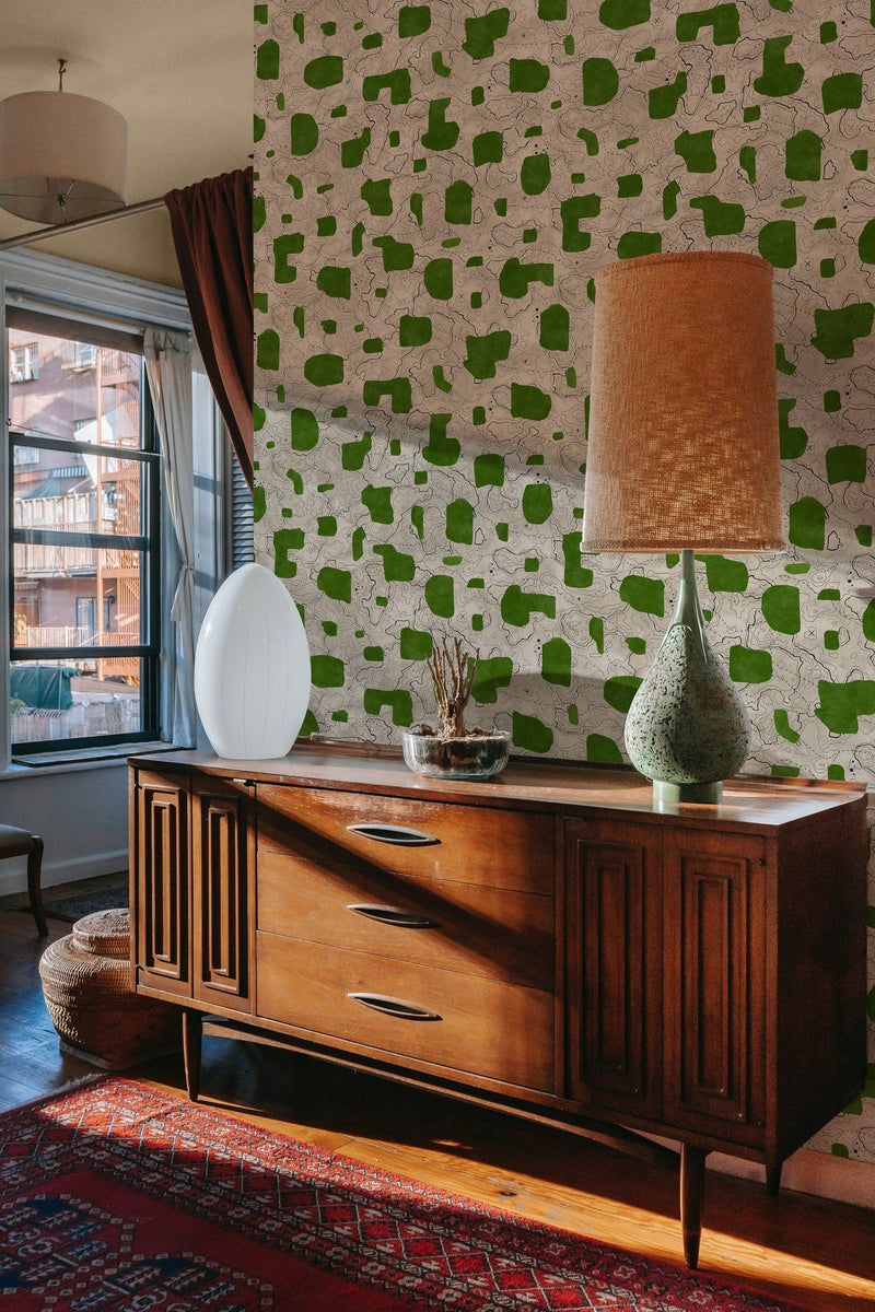 PL5003-1 Map Xylography Green Playful Layers Wallpaper by Tres Tintas