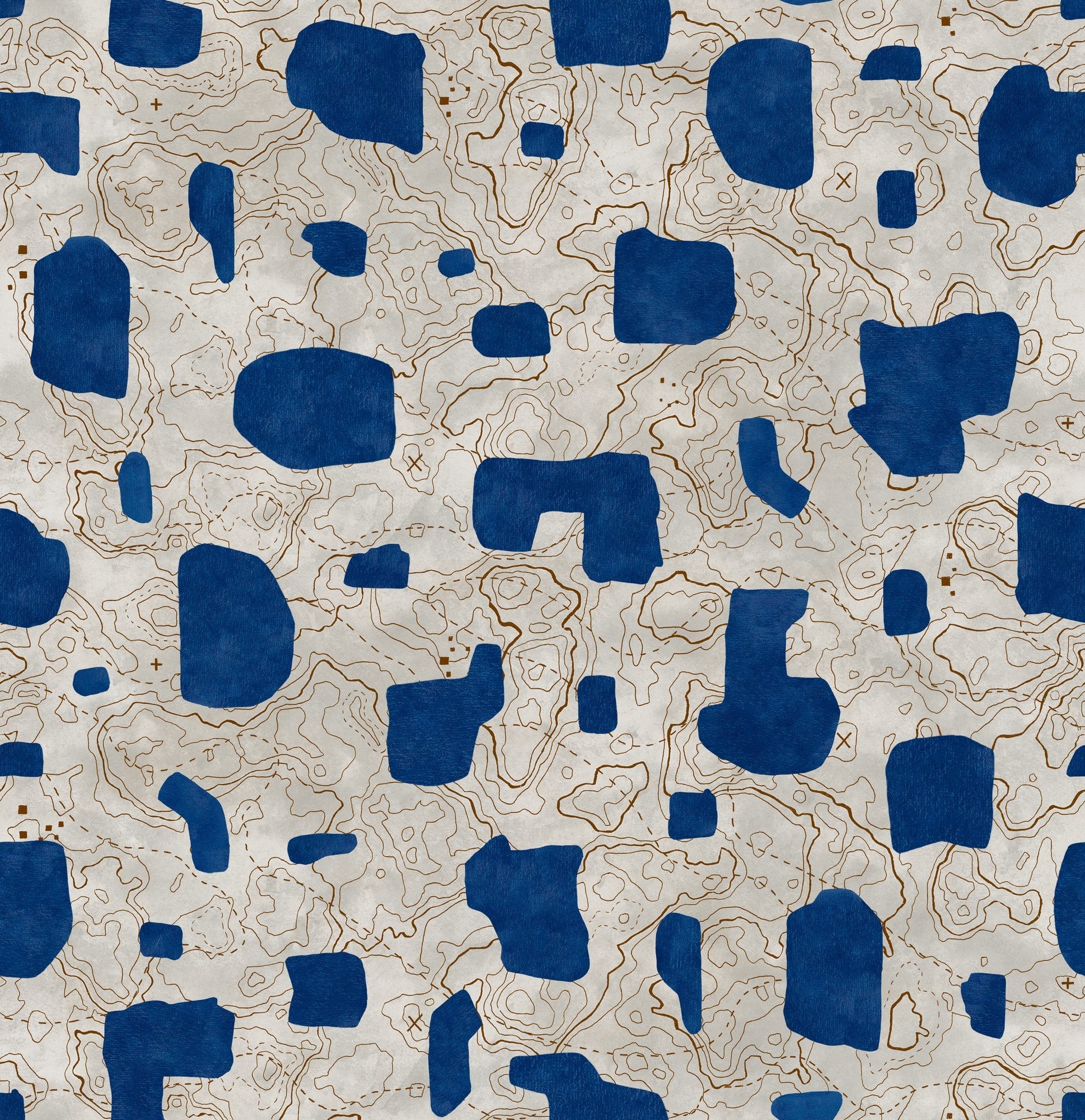 PL5003-2 Map Xylography Blue Playful Layers Wallpaper by Tres Tintas