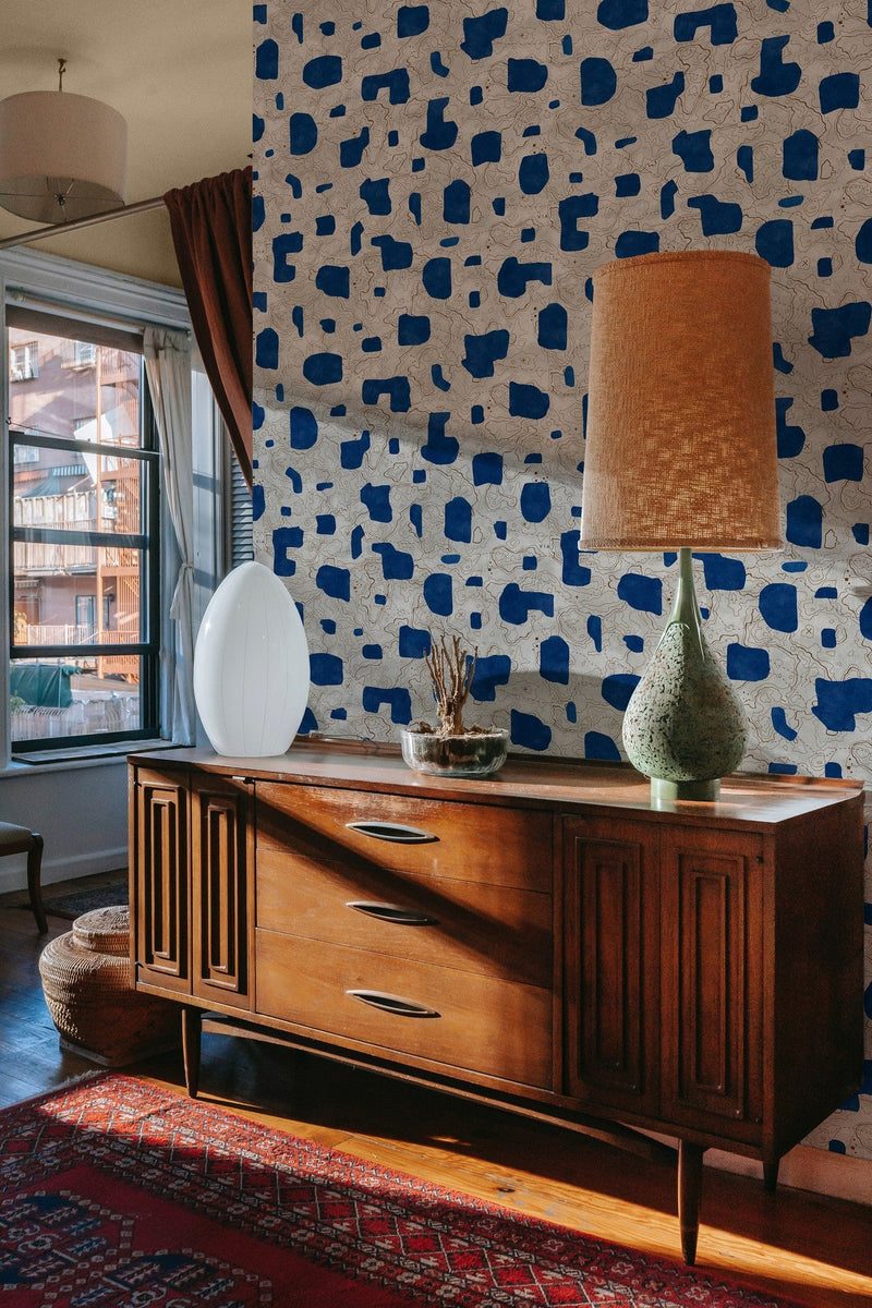 PL5003-2 Map Xylography Blue Playful Layers Wallpaper by Tres Tintas