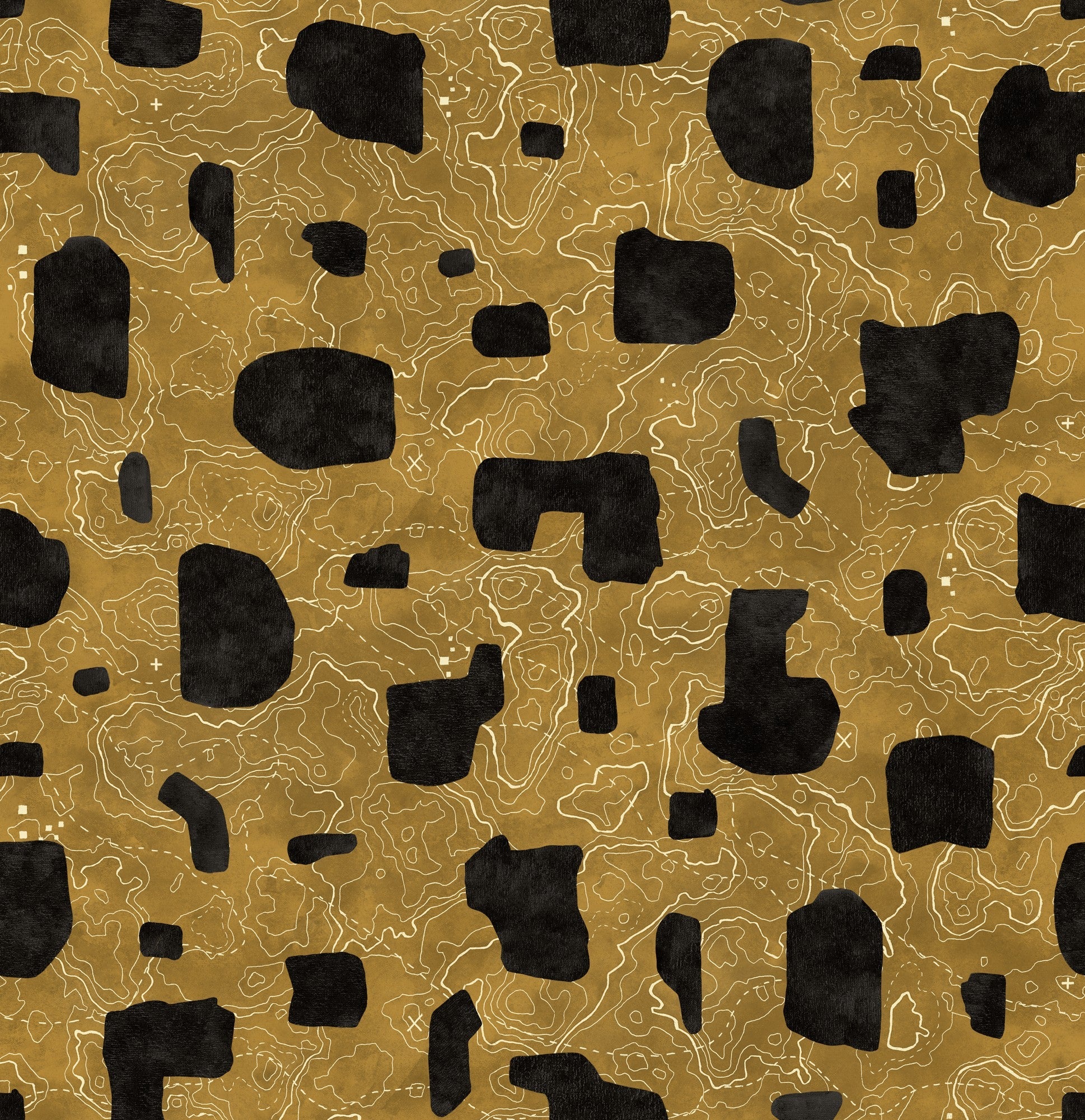 PL5003-3 Map Xylography Black Playful Layers Wallpaper by Tres Tintas