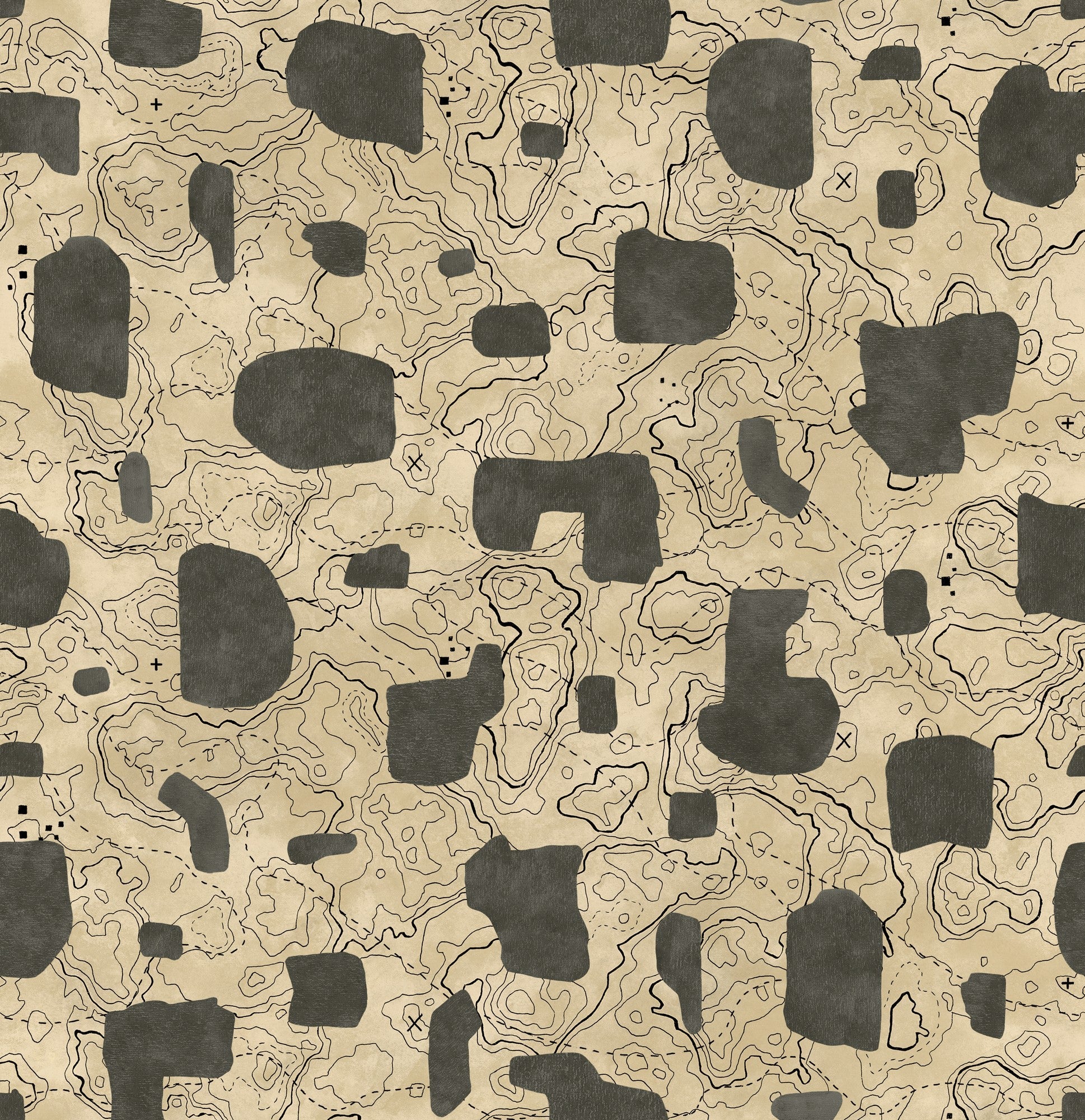 PL5003-4 Map Xylography Grey Playful Layers Wallpaper by Tres Tintas