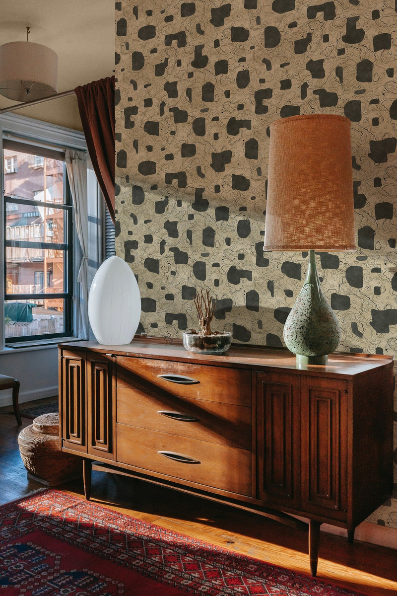 PL5003-4 Map Xylography Grey Playful Layers Wallpaper by Tres Tintas