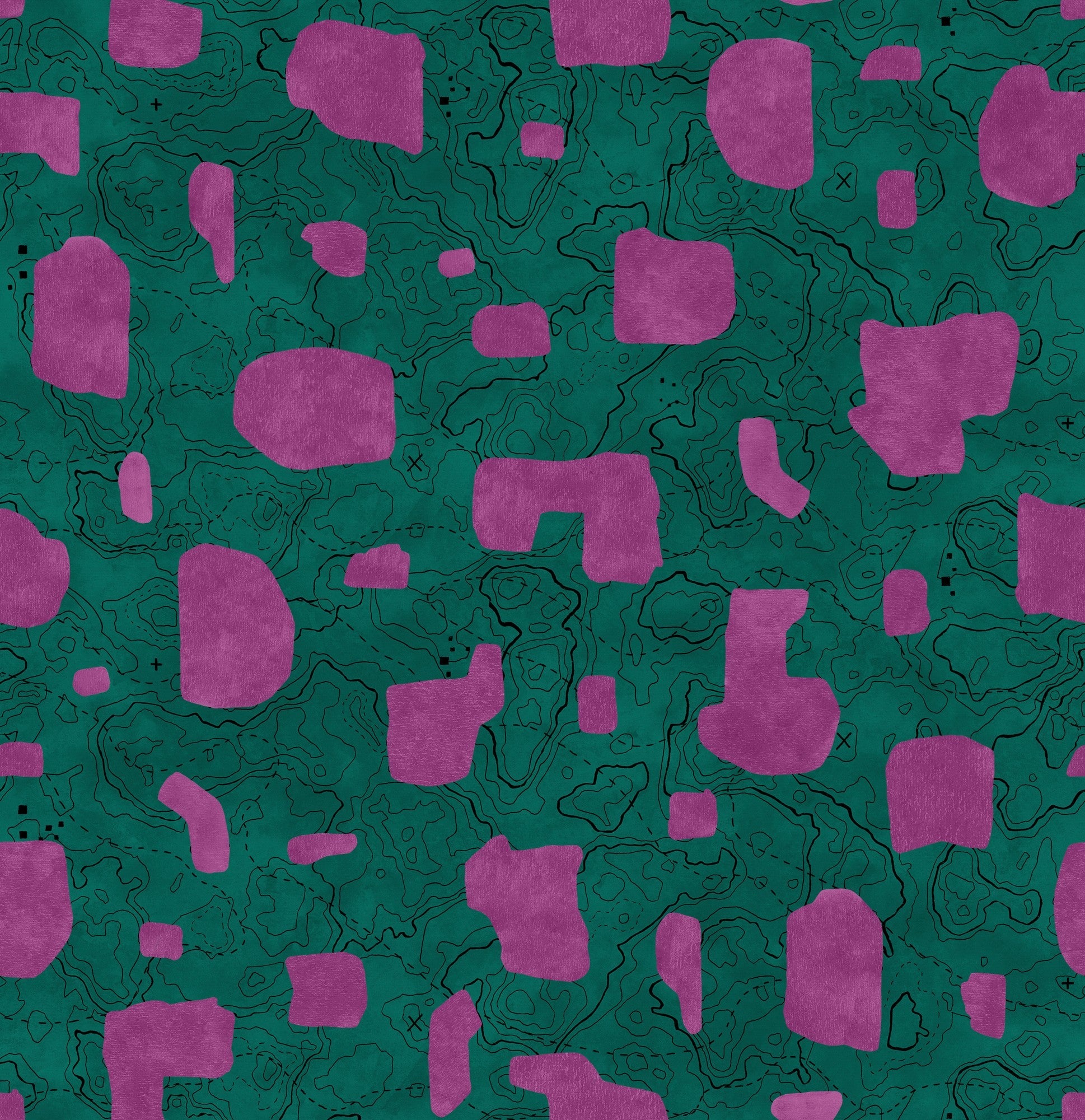 PL5003-6 Map Xylography Fuchsia Playful Layers Wallpaper by Tres Tintas