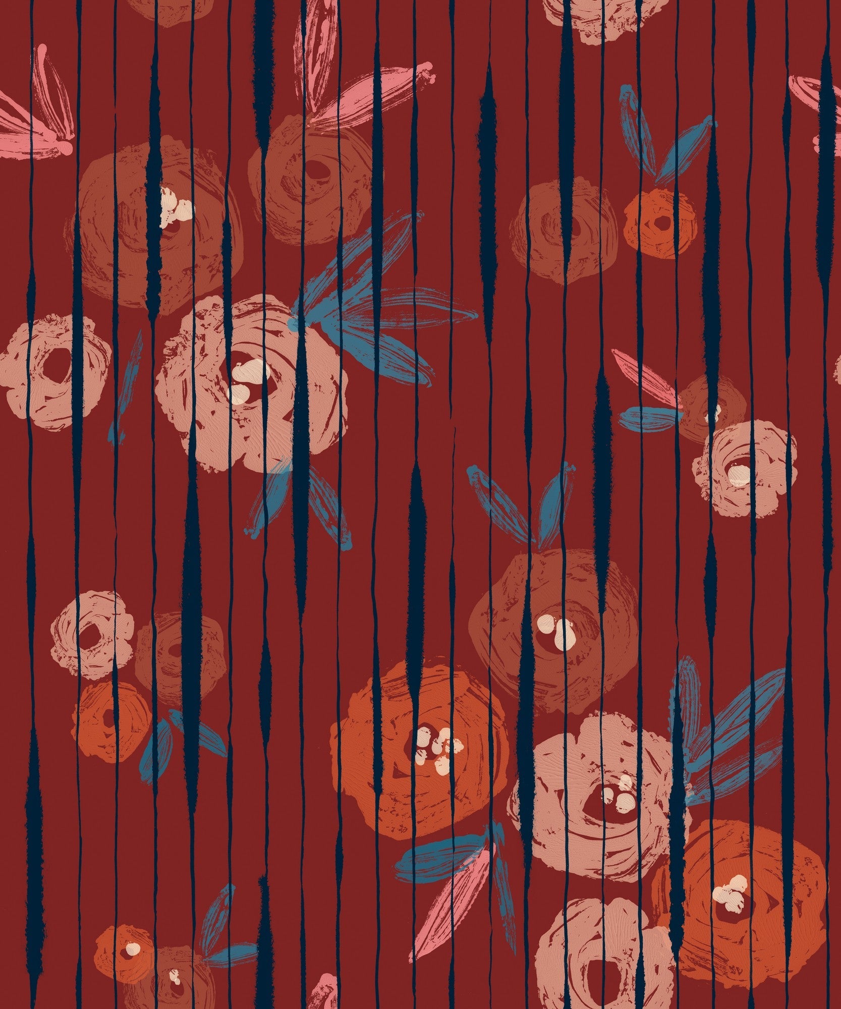 PL5004-1 Broken Poppies Red Playful Layers Wallpaper by Tres Tintas
