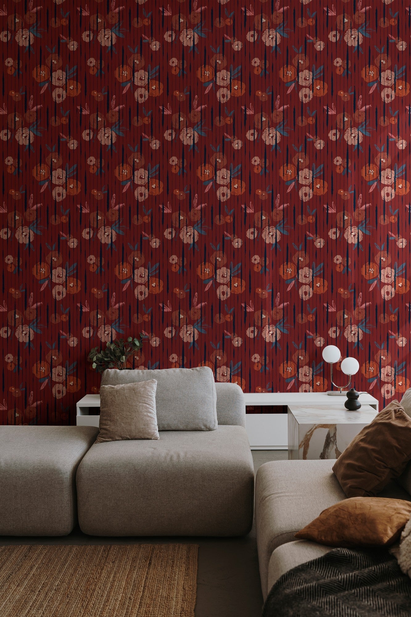 PL5004-1 Broken Poppies Red Playful Layers Wallpaper by Tres Tintas